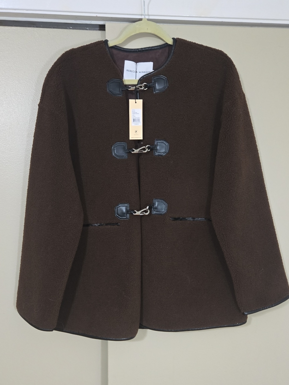REBECCA MINKOFF Women’s Shearling Toggle Jacket Chocolate Brown Coat Size M NWT